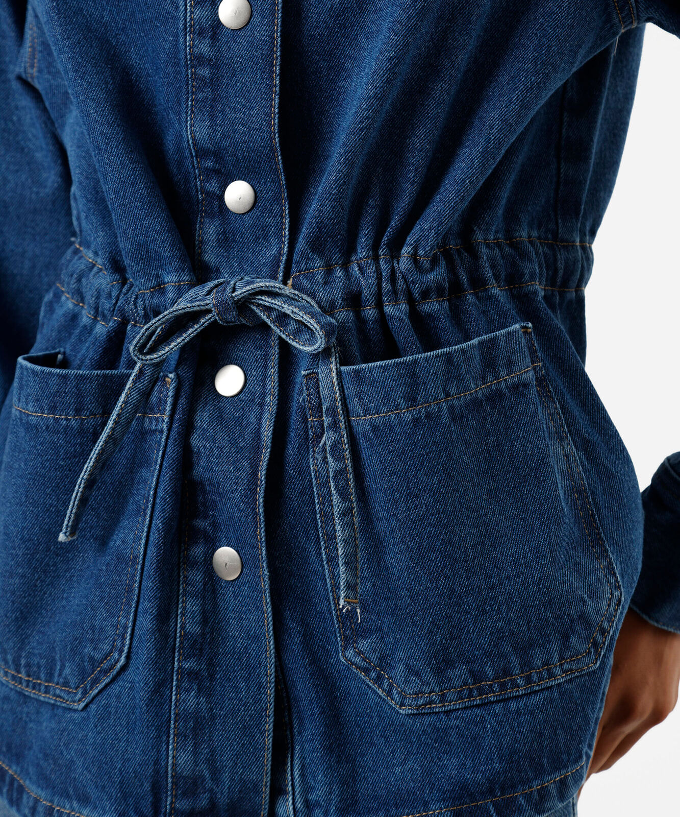 parka feminina jeans com gola funnel neck azul