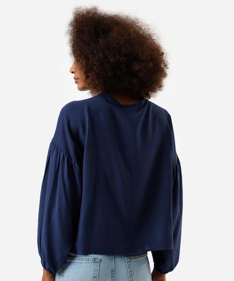 bata feminina com viscose manga longa azul