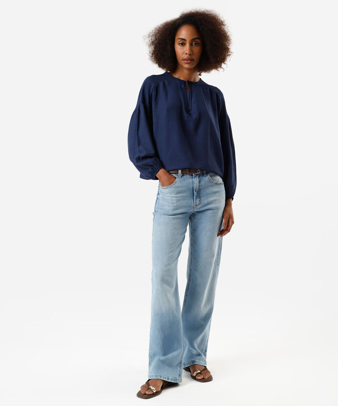 bata feminina com viscose manga longa azul