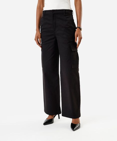 calça skater cargo feminina de sarja cintura baixa preta