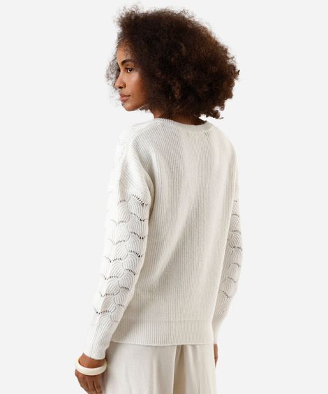 suéter feminino de tricot decote v texturizado off white