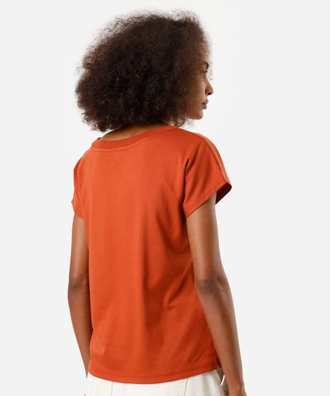 camiseta feminina de algodão peruano decote canoa manga curta laranja