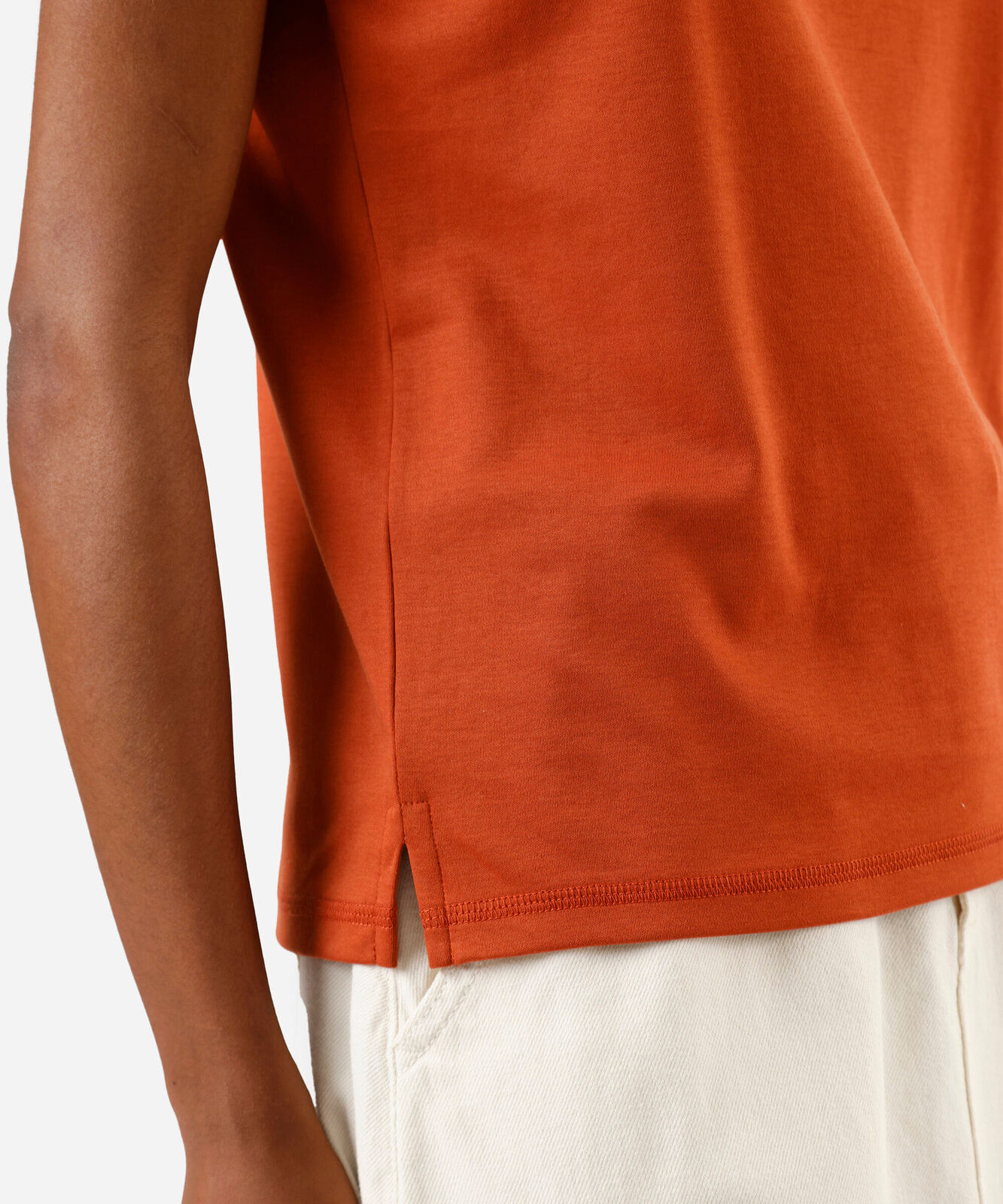 camiseta feminina de algodão peruano decote canoa manga curta laranja
