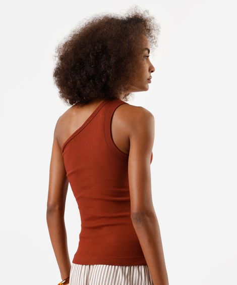 blusa ombro único feminina de algodão com fivela laranja