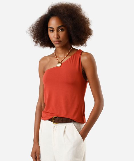 blusa ombro único feminina de viscose laranja