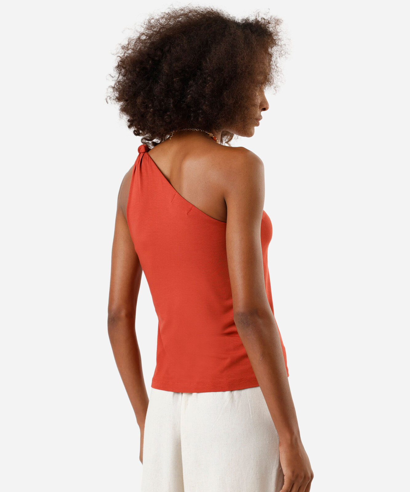 blusa ombro único feminina de viscose laranja