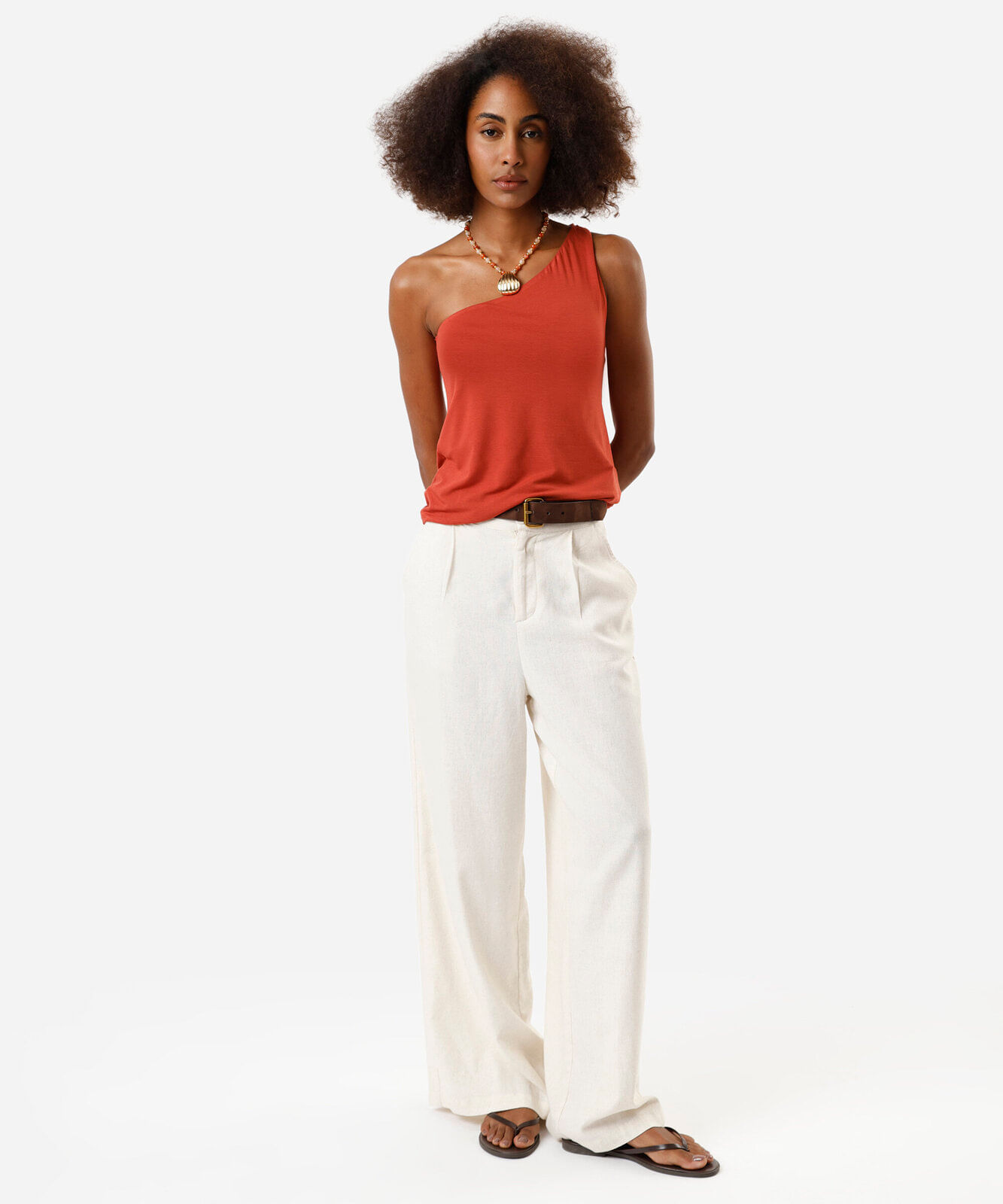 blusa ombro único feminina de viscose laranja