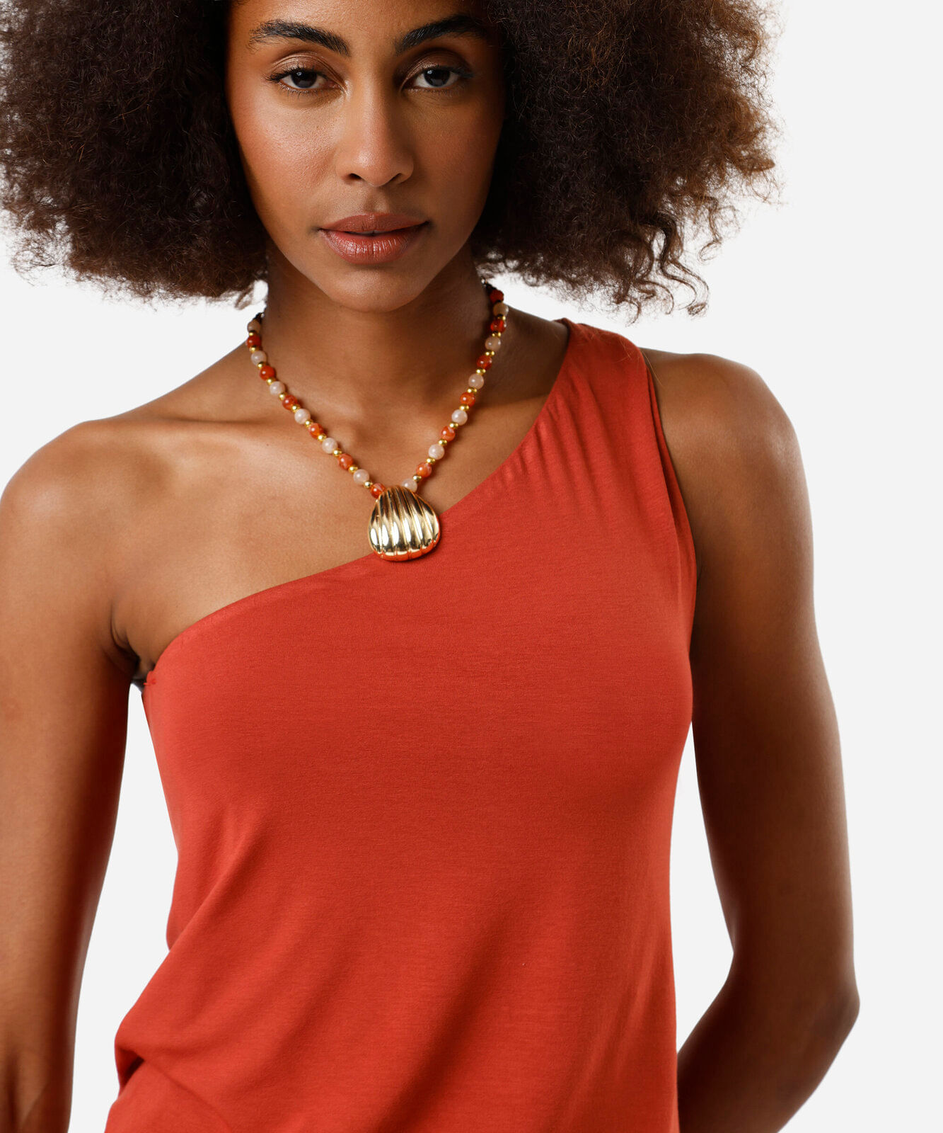 blusa ombro único feminina de viscose laranja