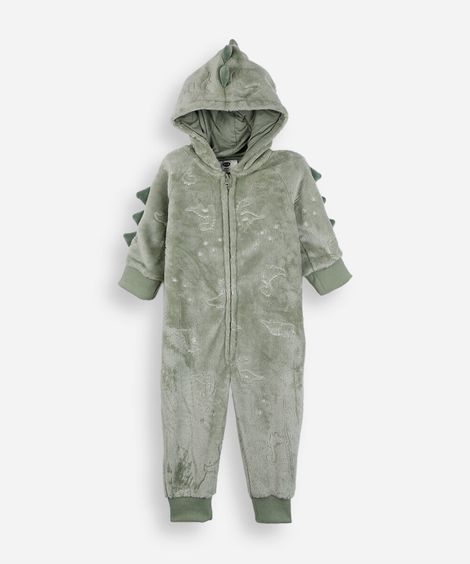 pijama macacão infantil de fleece dino verde