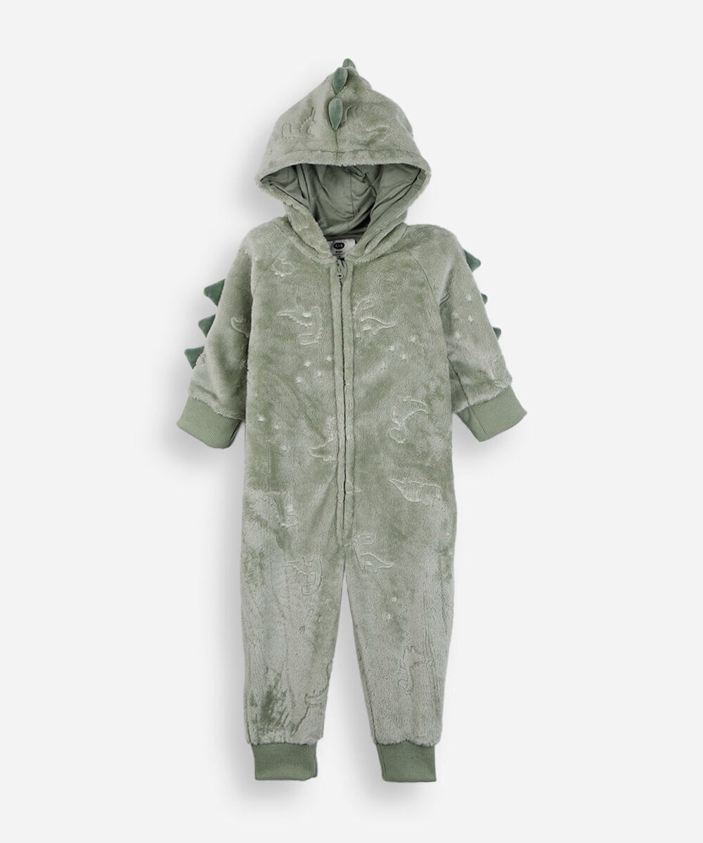 pijama macacão infantil de fleece dino verde