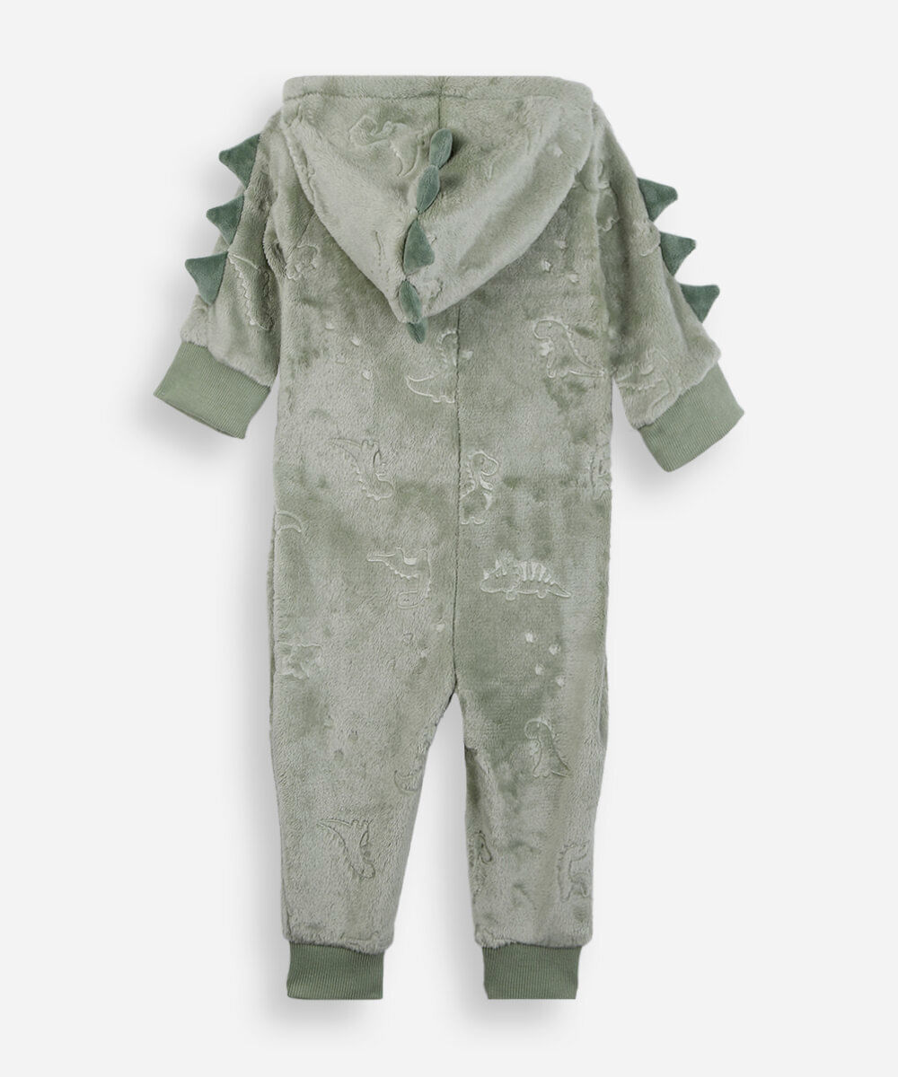 pijama macacão infantil de fleece dino verde