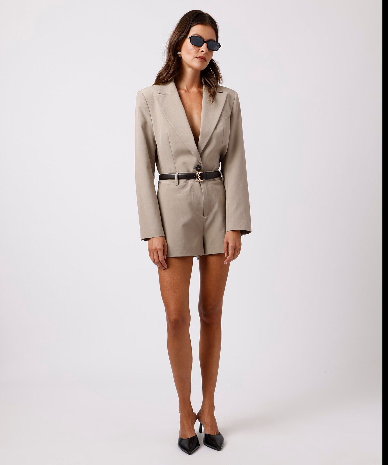 blazer de alfaiataria feminino acinturado cropped mindset bege
