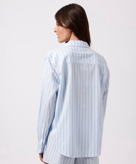 camisa de pijama avulsa feminina de algodão listrada mindset azul
