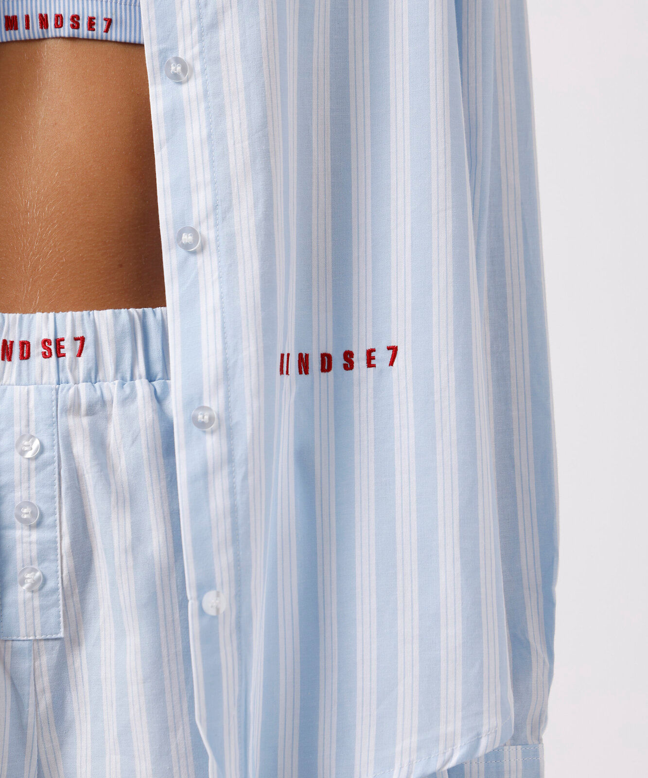 camisa de pijama avulsa feminina de algodão listrada mindset azul