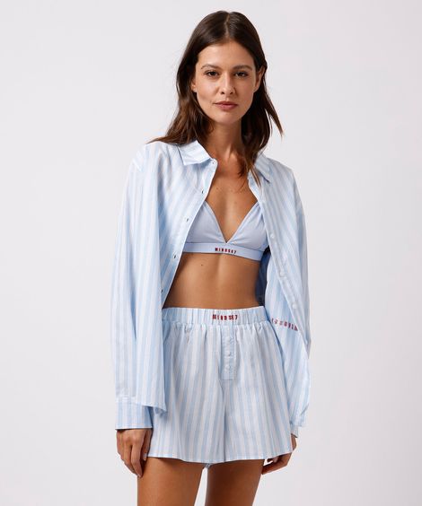 short boxer de pijama avulso feminino em algodão listrado mindset azul