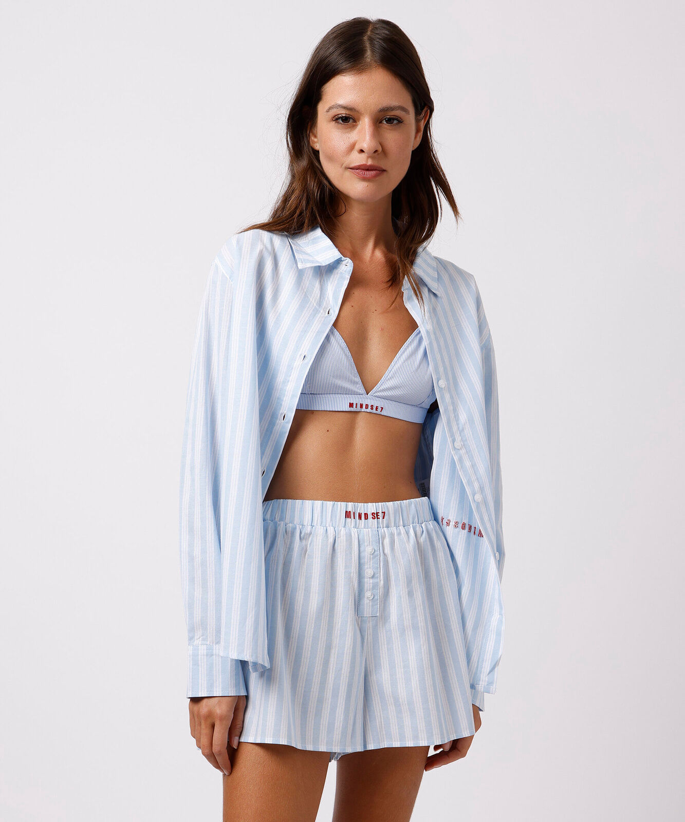 short boxer de pijama avulso feminino em algodão listrado mindset azul