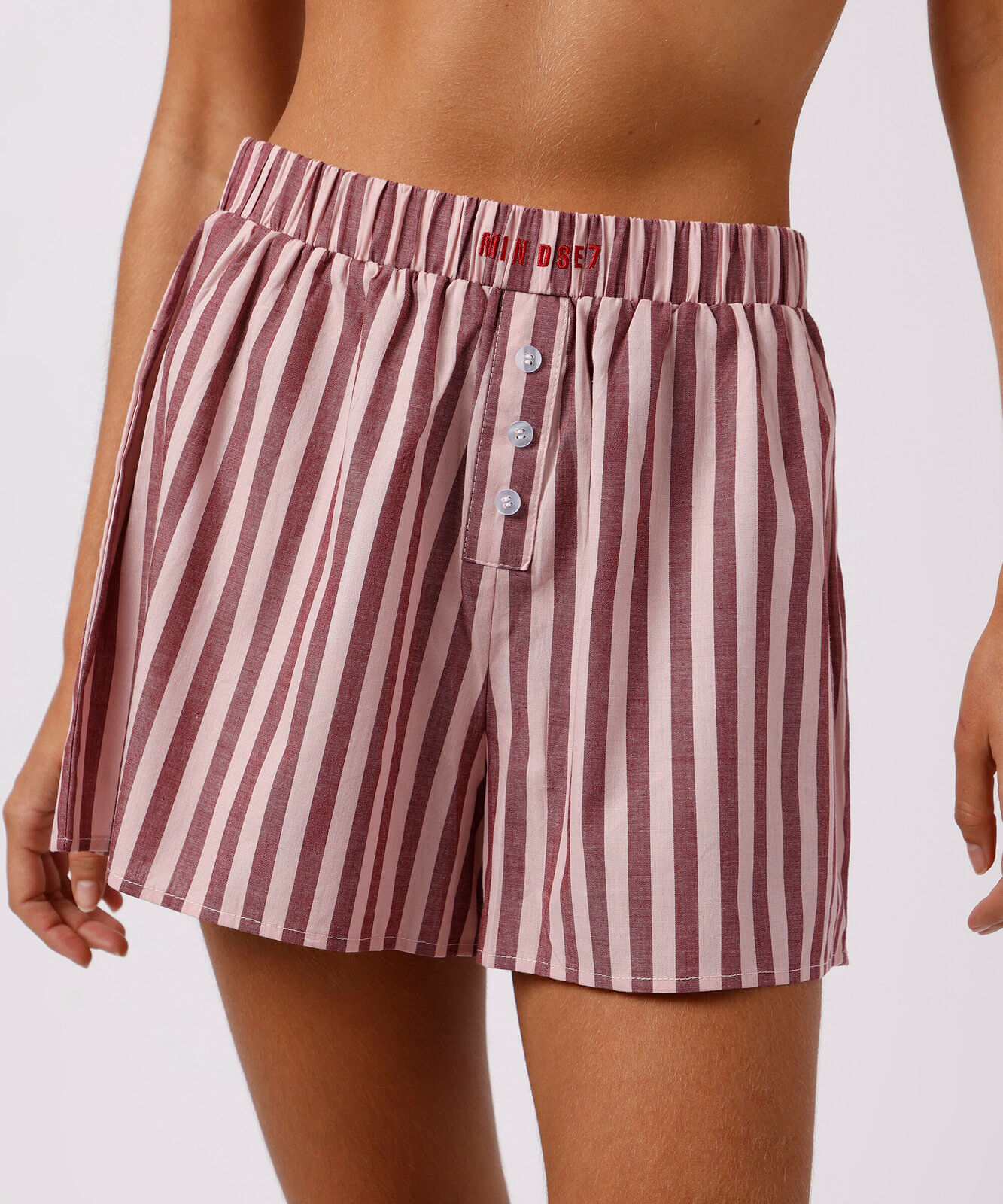 short boxer de pijama avulso feminino em algodão listrado mindset vinho