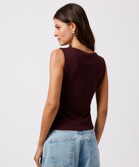blusa feminina com viscose e fenda franzida mindset vinho