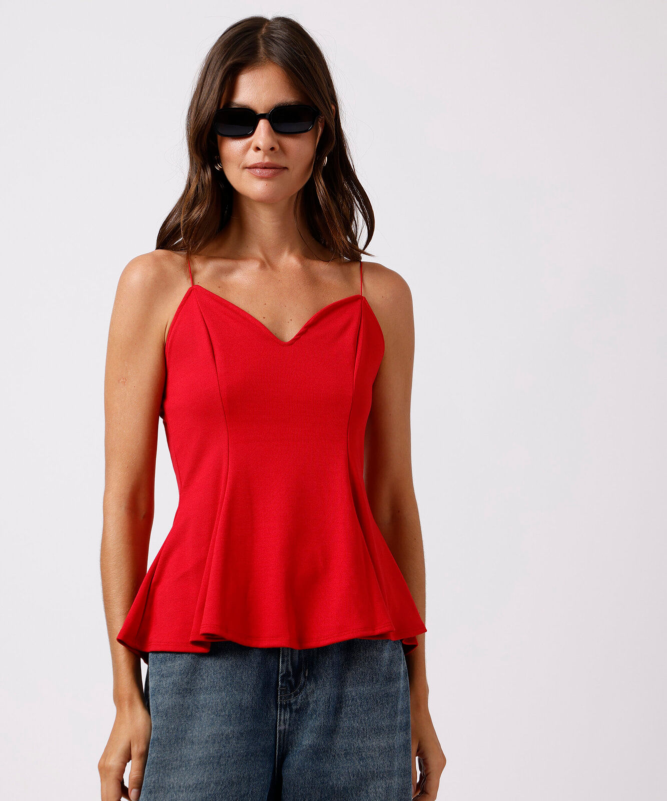 regata peplum feminina alça fina mindset vermelha