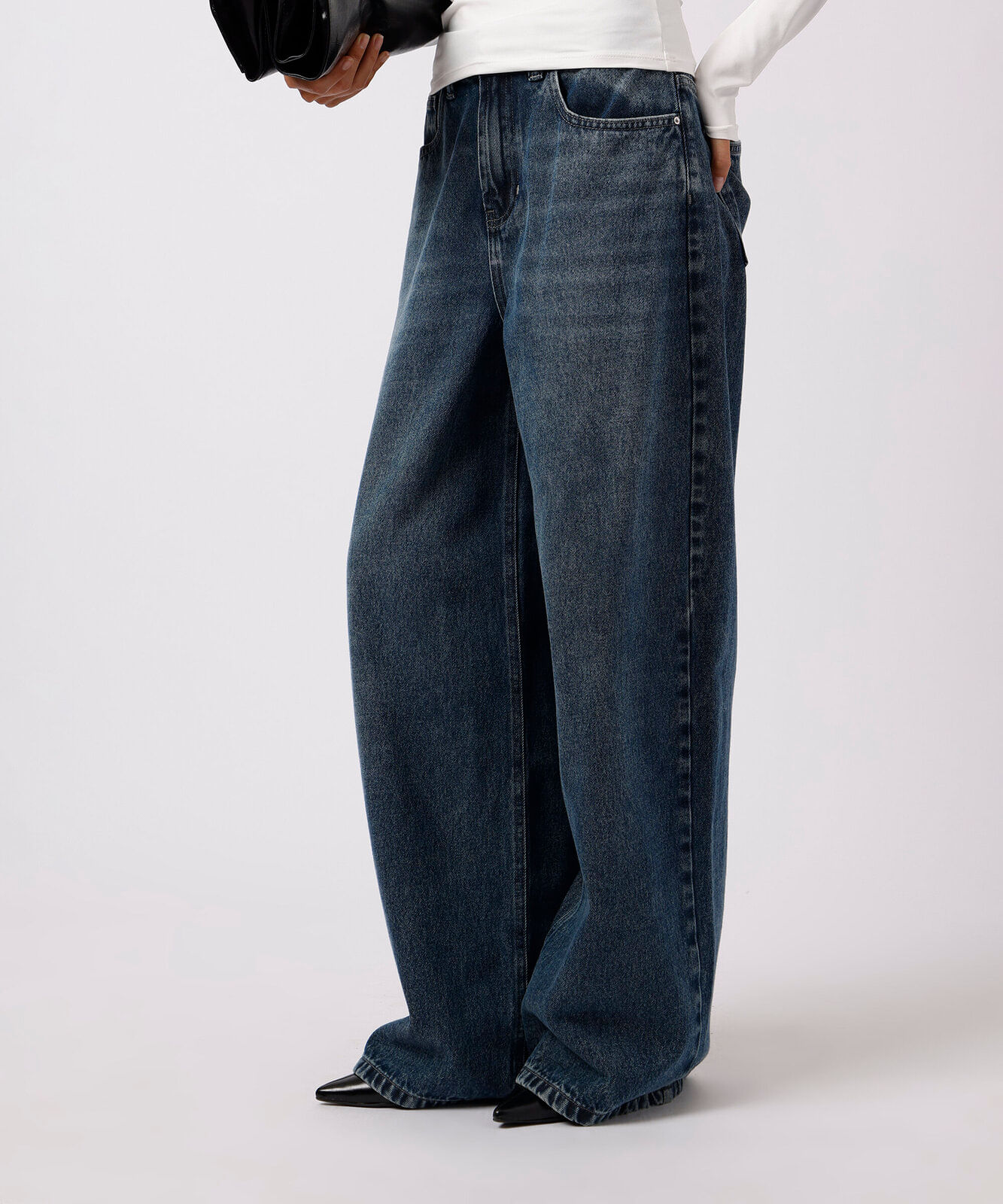 calça wide leg feminina jeans cintura alta mindset azul