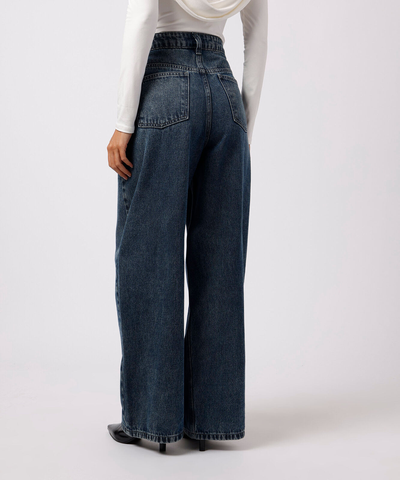 calça wide leg feminina jeans cintura alta mindset azul