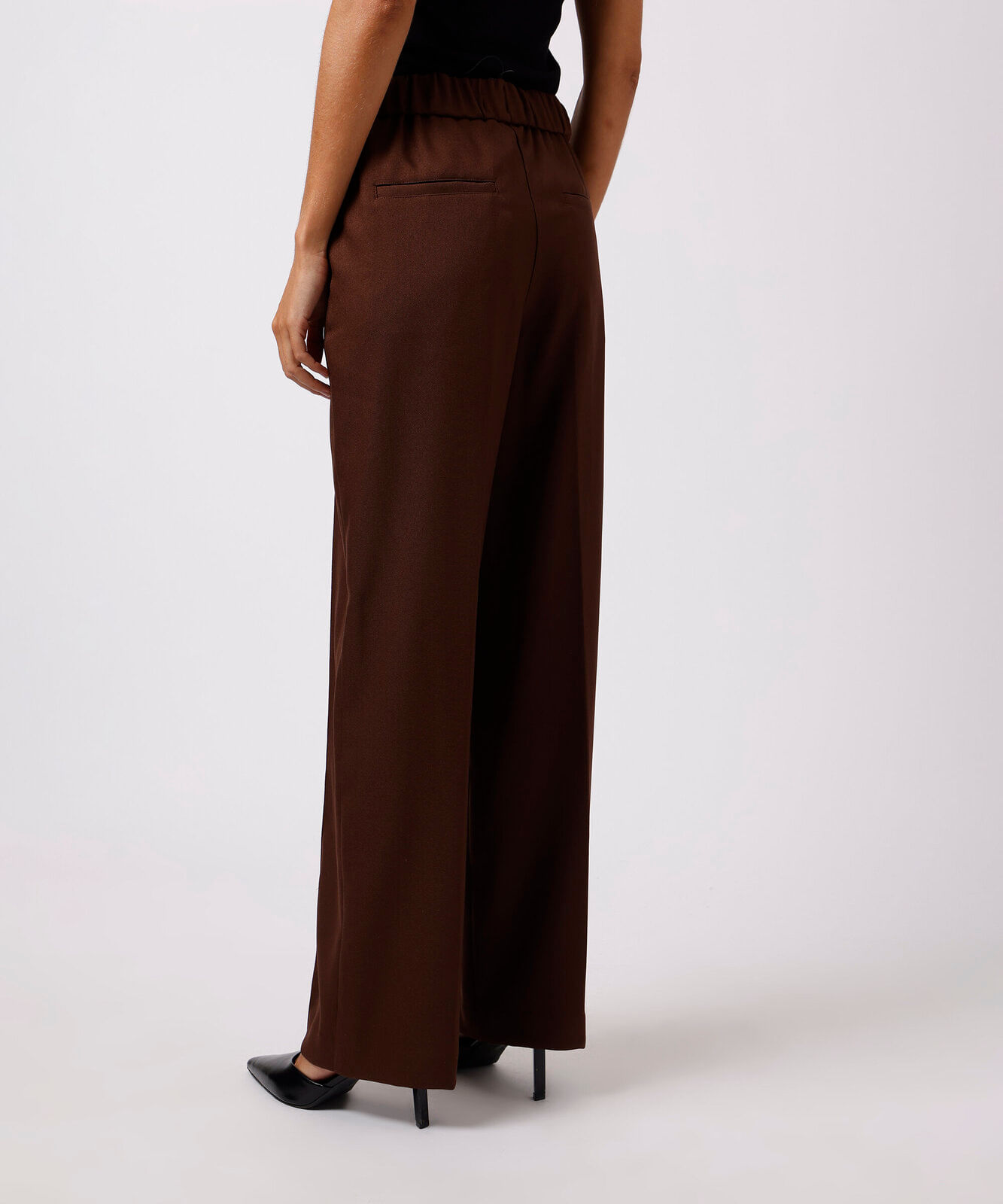 calça reta feminina cós elástico mindset marrom