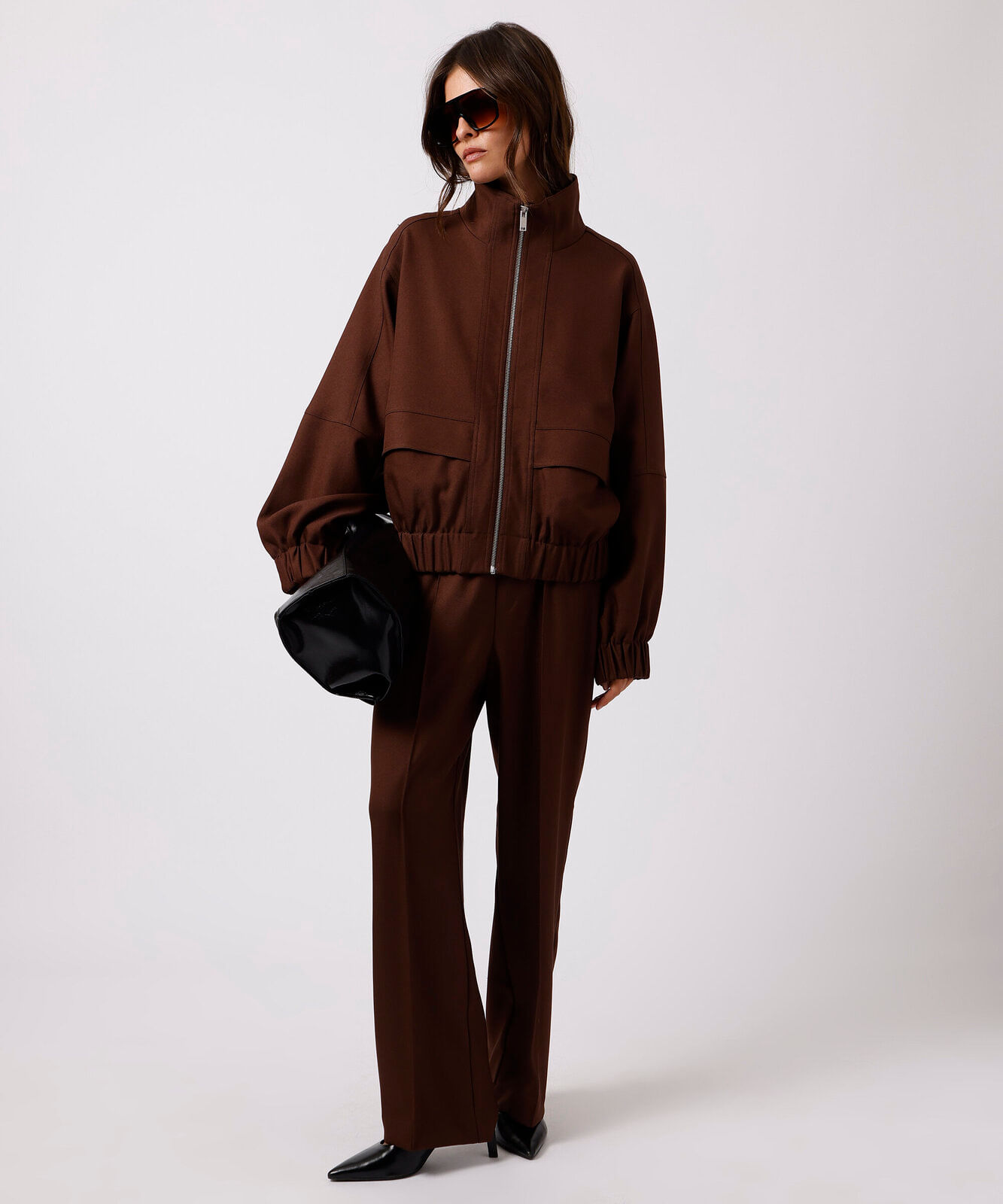 jaqueta bomber feminina gola funnel neck mindset marrom
