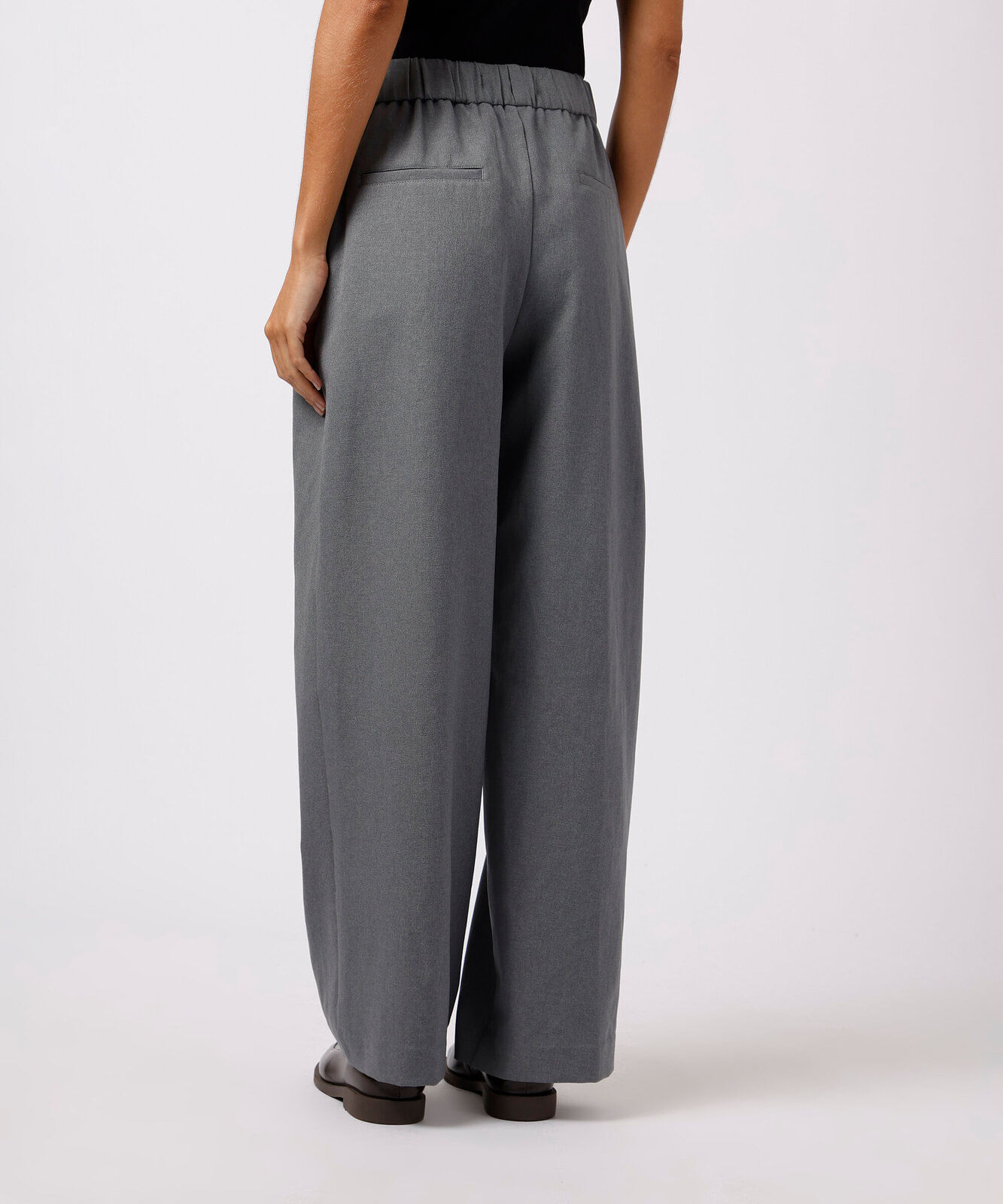 calça reta feminina cós elástico mindset cinza