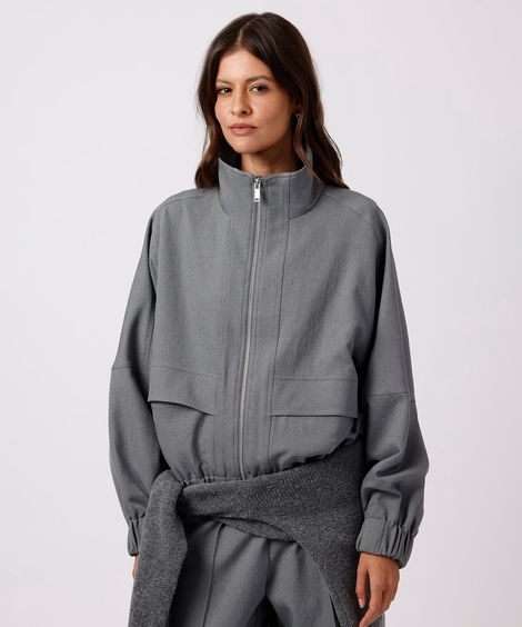 jaqueta bomber feminina gola funnel neck mindset cinza
