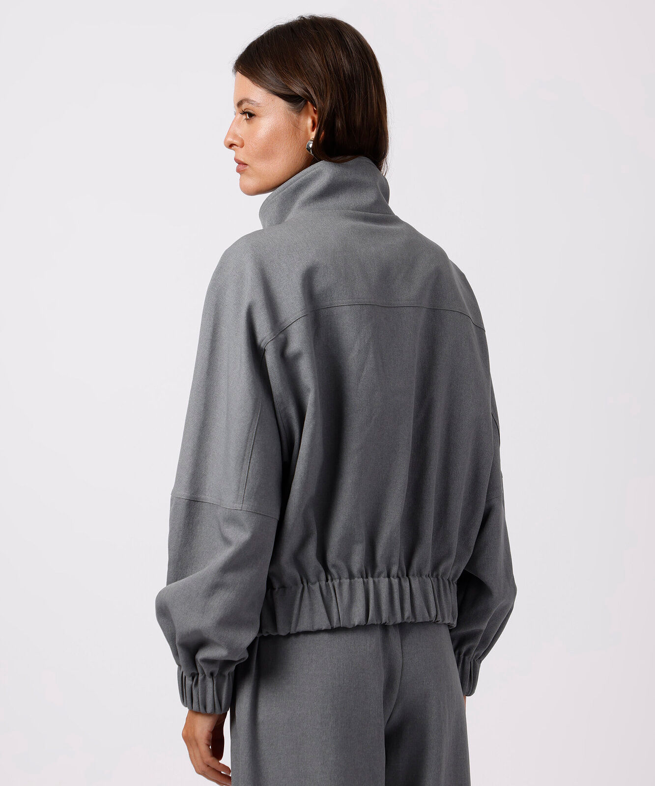 jaqueta bomber feminina gola funnel neck mindset cinza