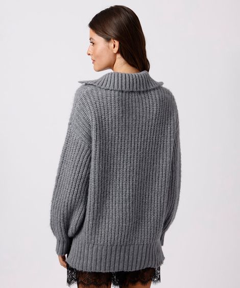 polo oversized feminina de tricot mindset cinza