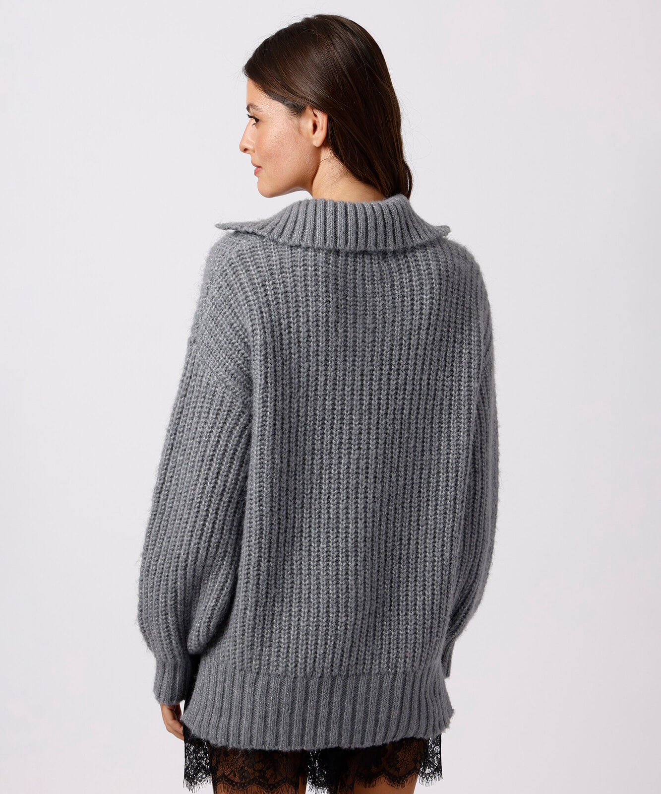 polo oversized feminina de tricot mindset cinza