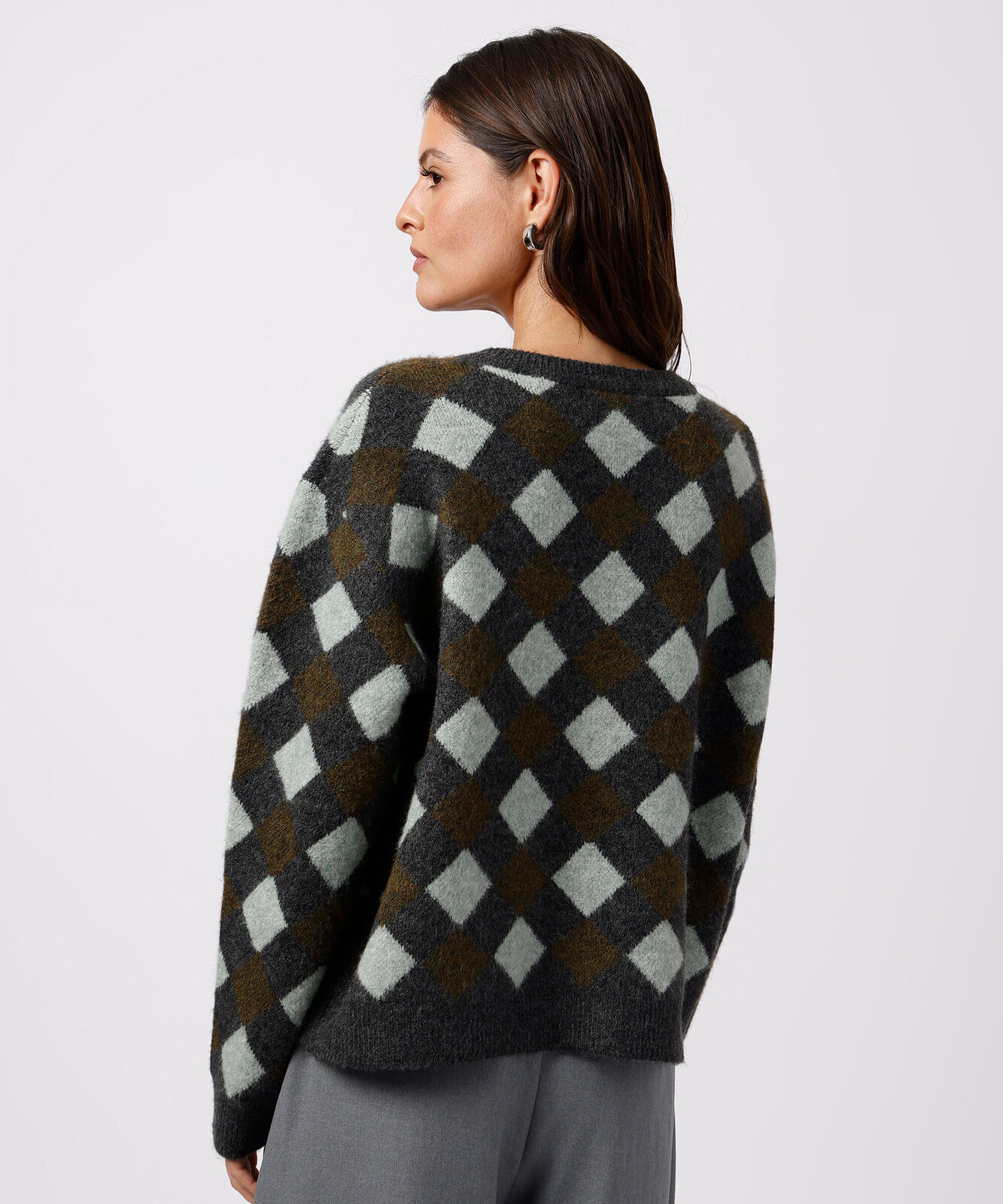 cardigan feminino de tricot geométrico mindset colorido
