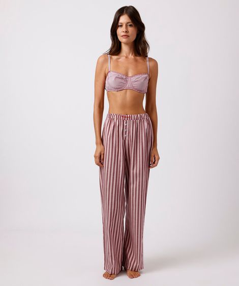 calça de pijama avulsa feminina de algodão listrada mindset vinho