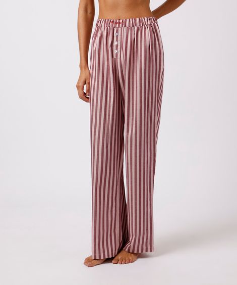 calça de pijama avulsa feminina de algodão listrada mindset vinho