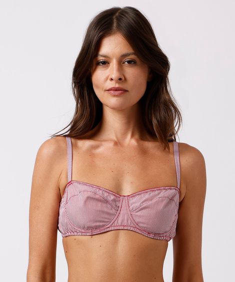 sutiã balconet feminino de algodão listrado mindset  vinho
