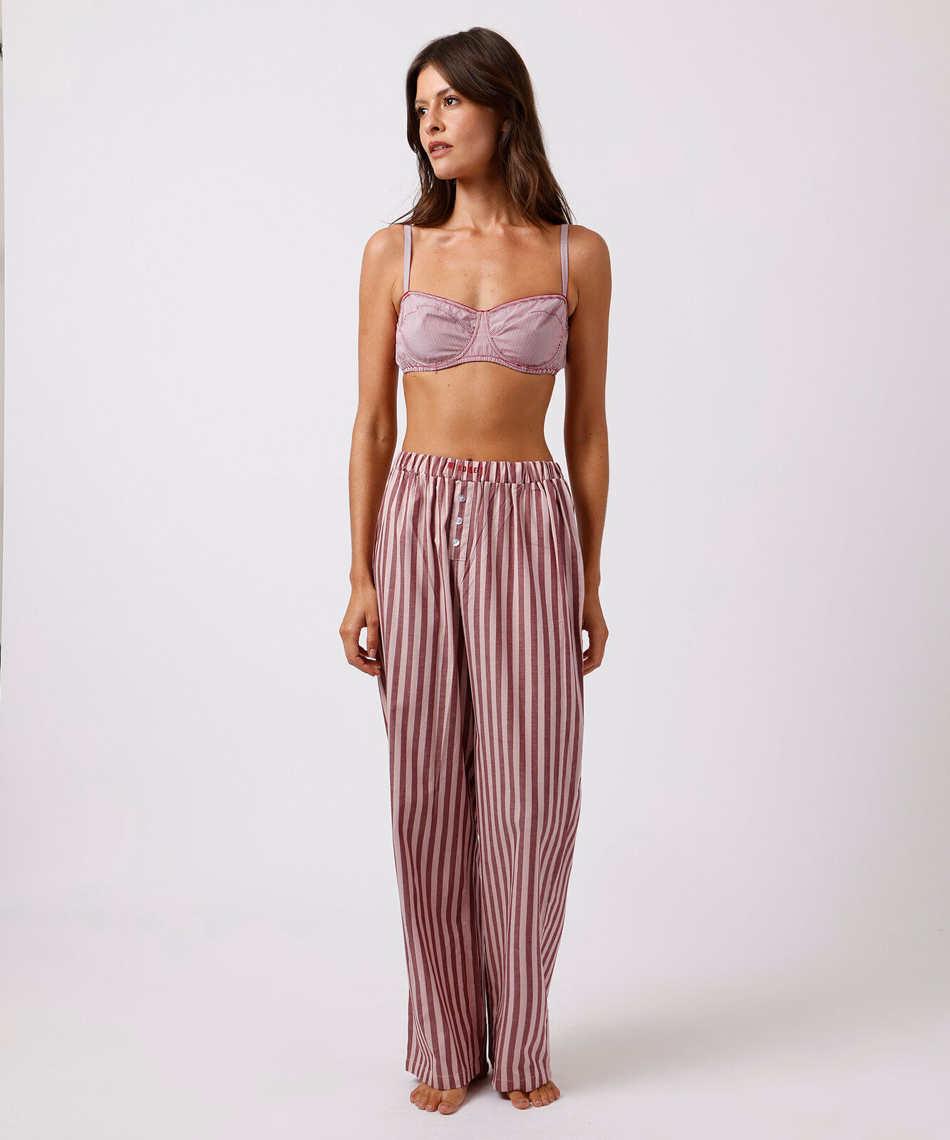sutiã balconet feminino de algodão listrado mindset  vinho