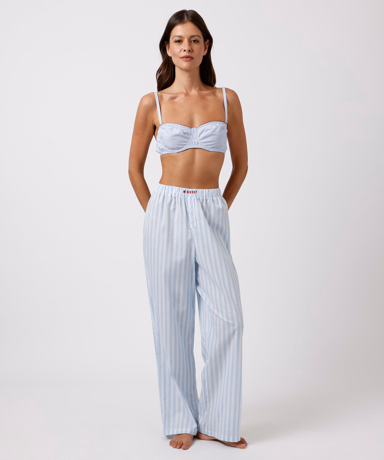calça de pijama avulsa feminina de algodão listrada mindset azul