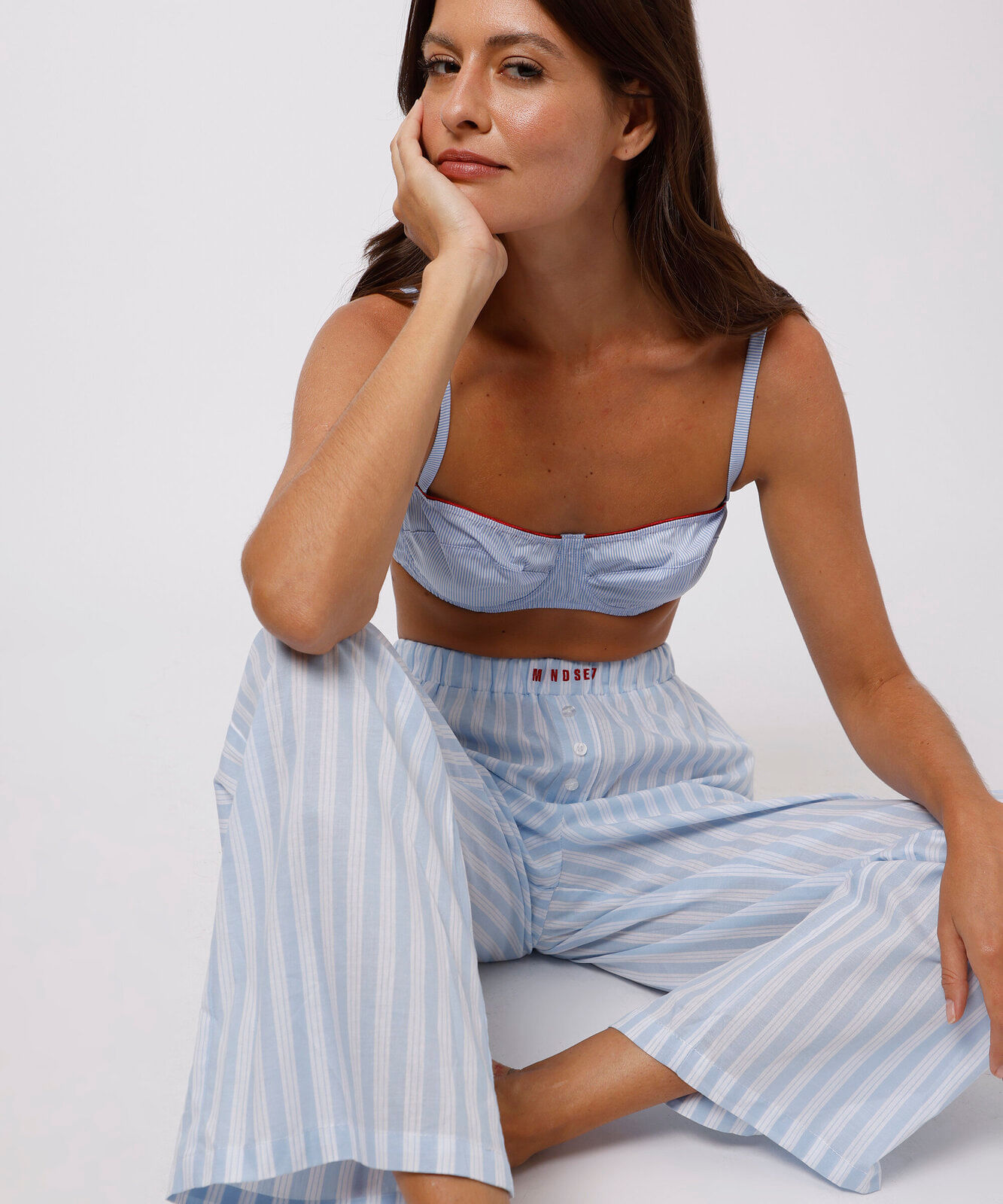 calça de pijama avulsa feminina de algodão listrada mindset azul