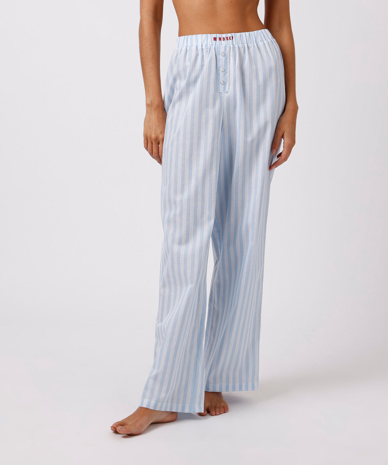 calça de pijama avulsa feminina de algodão listrada mindset azul