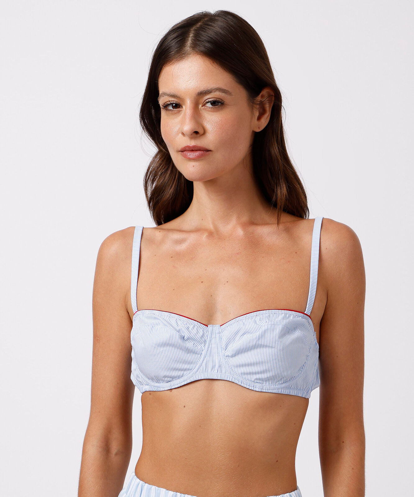sutiã balconet feminino de algodão listrado mindset azul