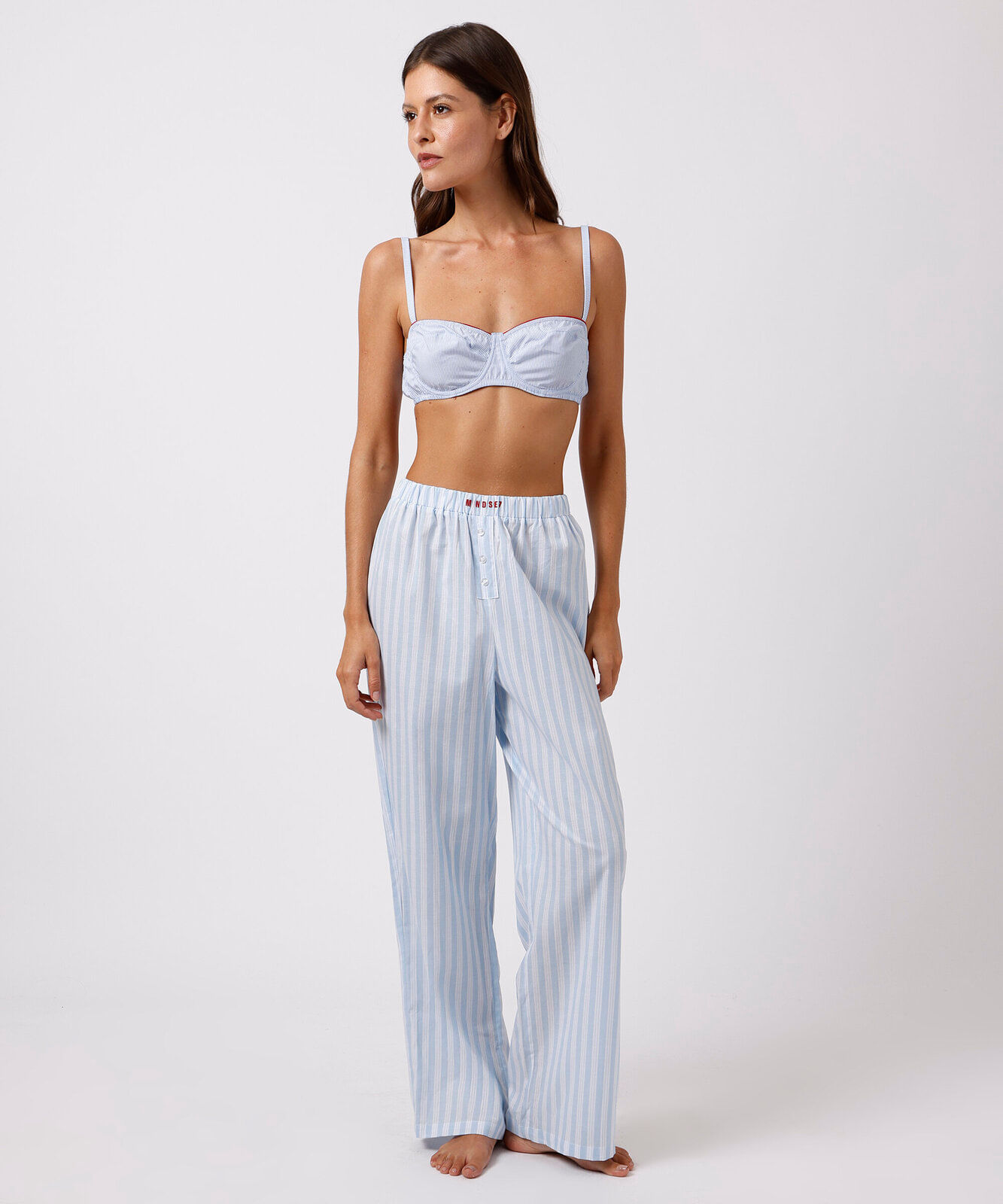 sutiã balconet feminino de algodão listrado mindset azul