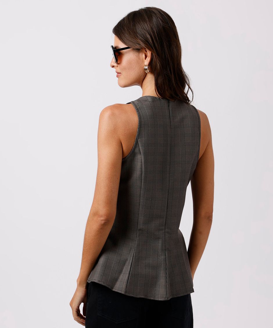 blusa peplum feminina de alfaiataria xadrez mindset cinza