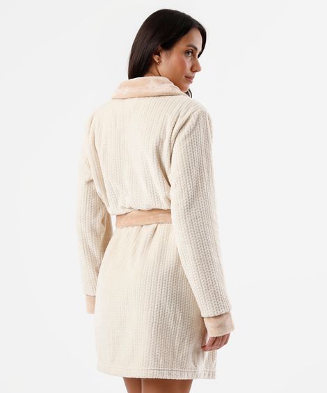 roupão feminino de fleece texturizado bege