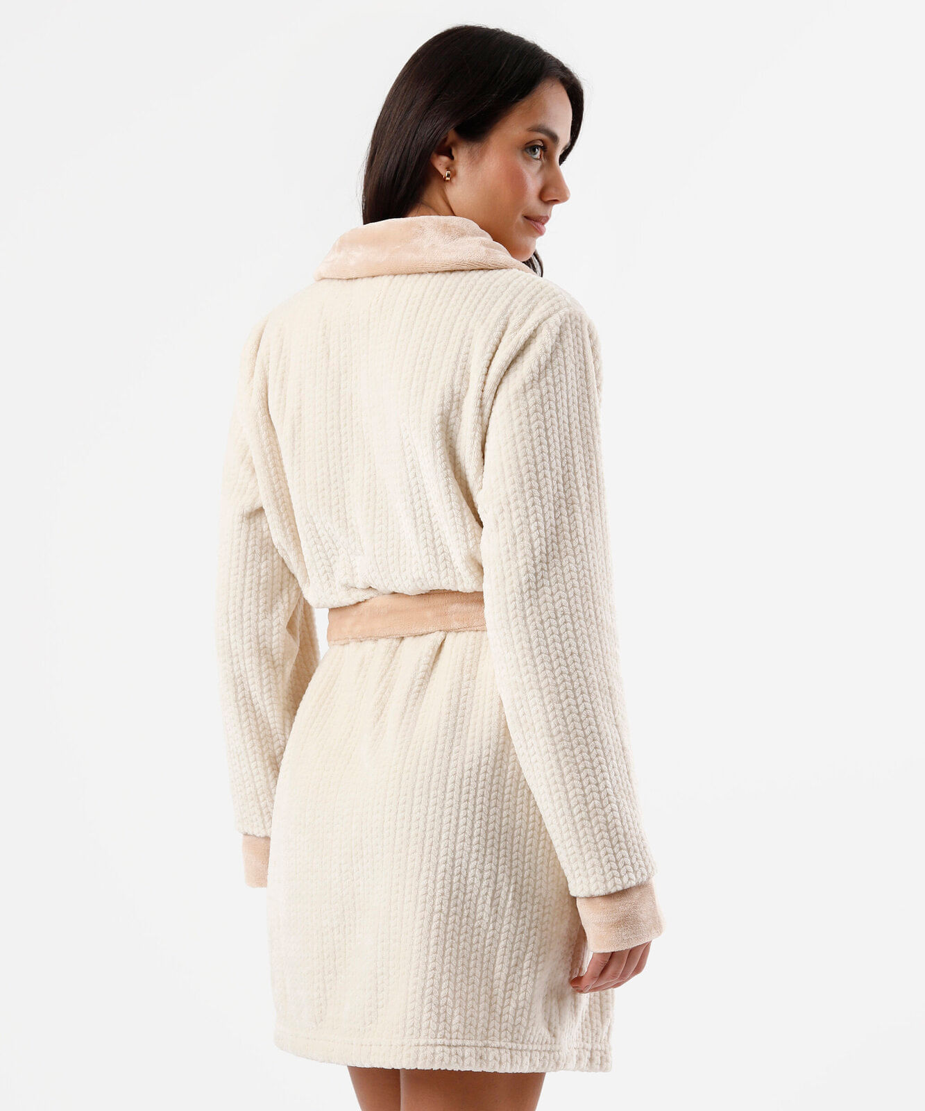 roupão feminino de fleece texturizado bege