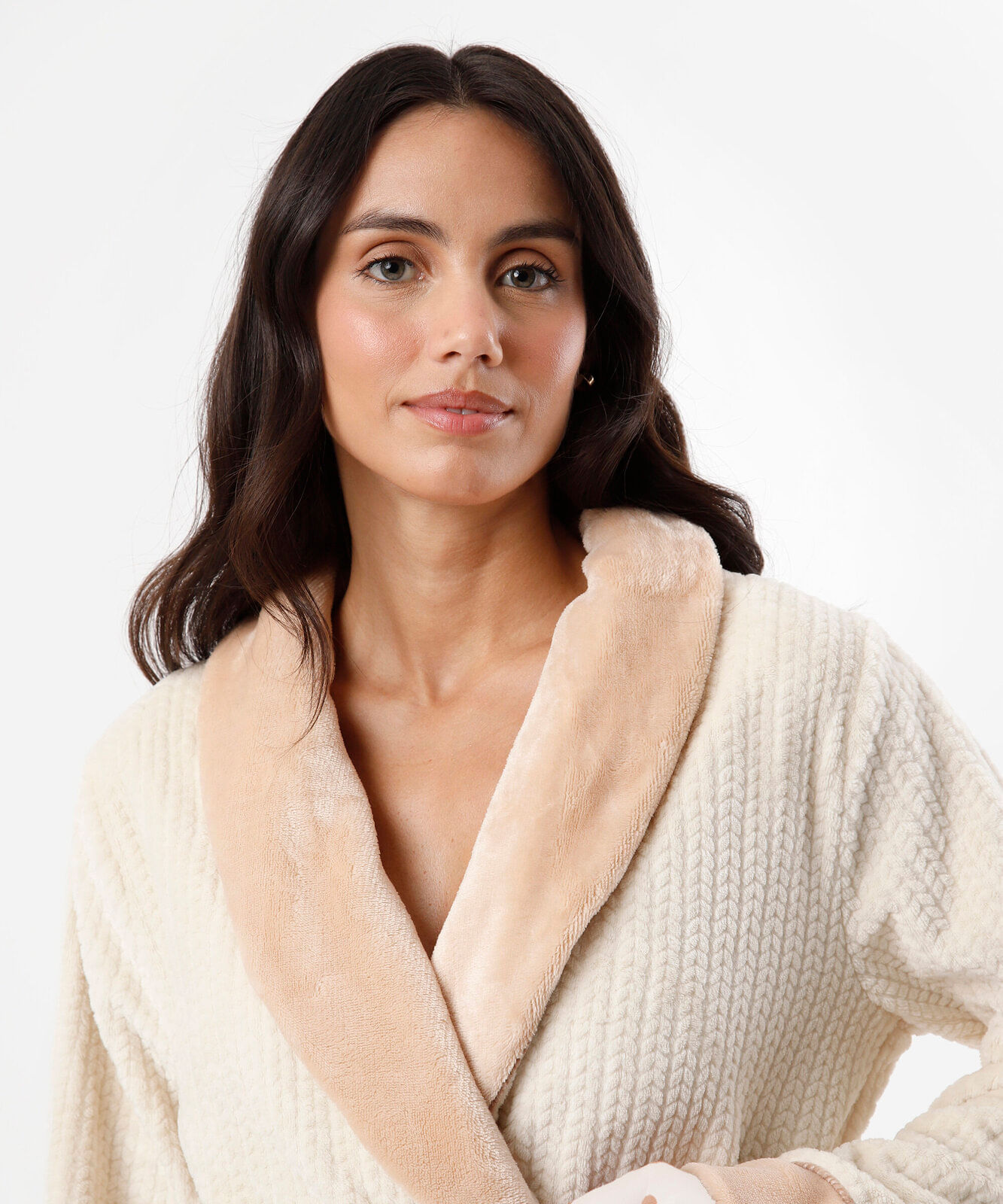 roupão feminino de fleece texturizado bege