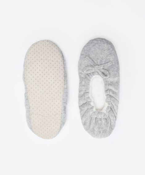 pantufa sapatilha feminina fleece com lacinho cinza