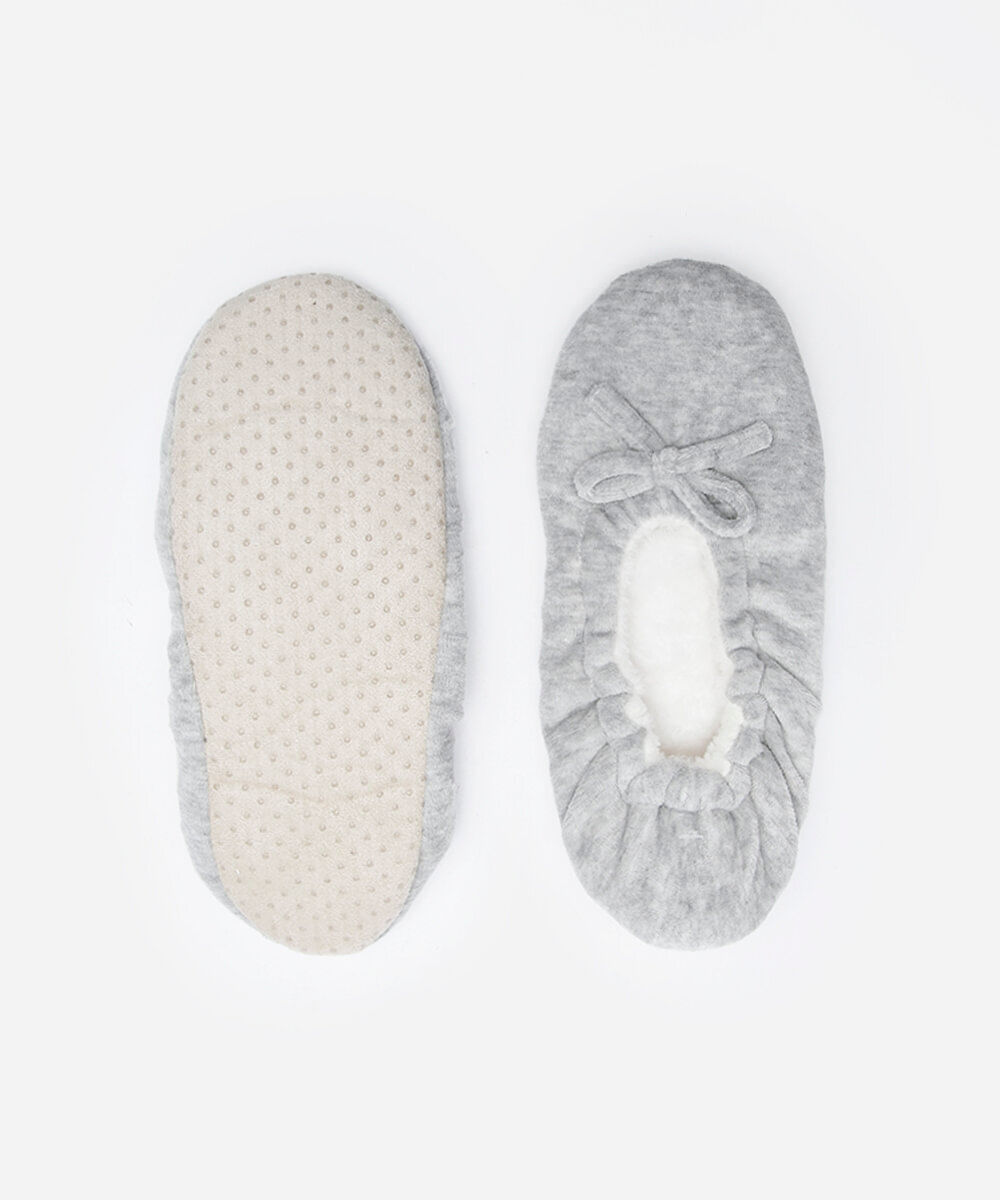 pantufa sapatilha feminina fleece com lacinho cinza