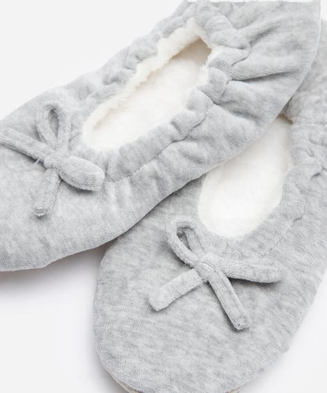 pantufa sapatilha feminina fleece com lacinho cinza