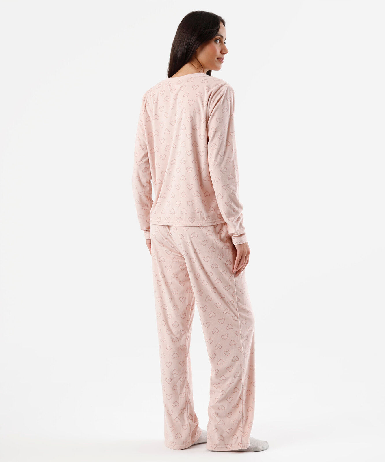 pijama longo feminino manga longa estampado rosa